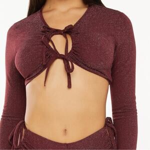 Savage X Fenty Maroon Sparkle Tie-Front Bra